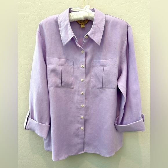 INVESTMENTS | Gold Label Lavender 100% Hemp Button Down Shirt Blouse | Size 16 - Picture 1 of 7